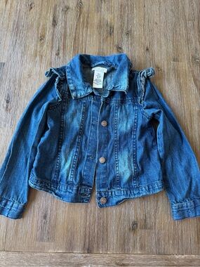 3/20$ Rachel Zoe Girls Thin Blue Denim Jean Jacket with Ruffle Shoulders size 5T